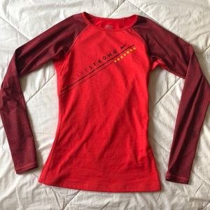 Nike Pro Athletic Long-Sleeve T-Shirt, Orange/Red